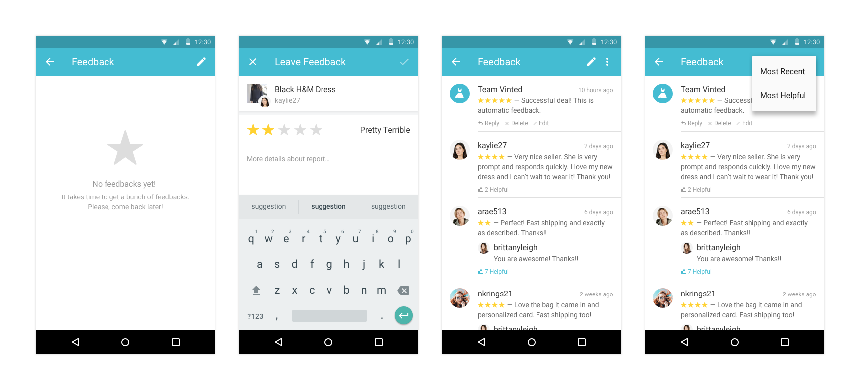 The updated flow for feedback leaving on Android.