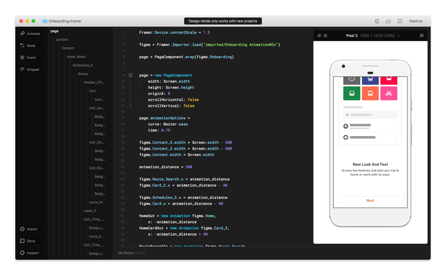 An early version of introductory onboarding prototype I’ve made using Framer.